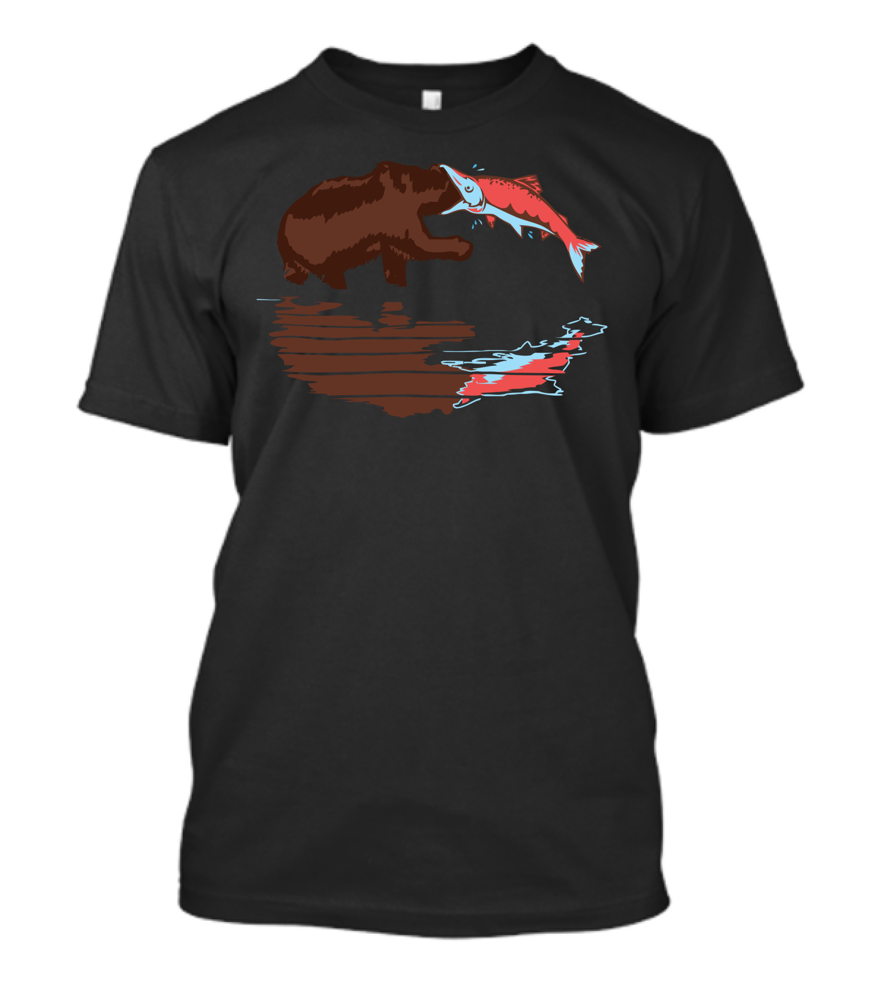 Bear With Salmon Reflected In Water T-Shirt