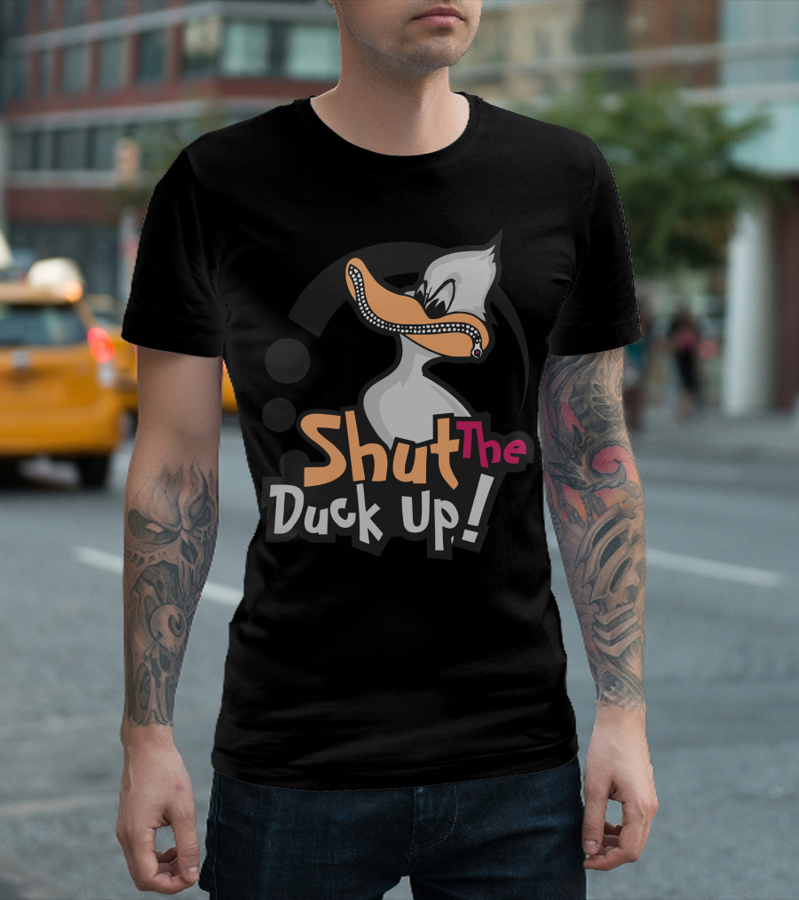 Shut The Duck Up Angry Cartoon Duck With Beak Zipper T-Shirt