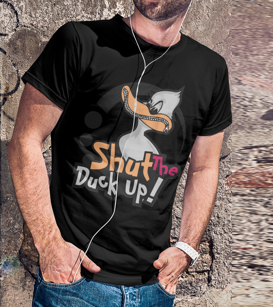 Shut The Duck Up Angry Cartoon Duck With Beak Zipper T-Shirt