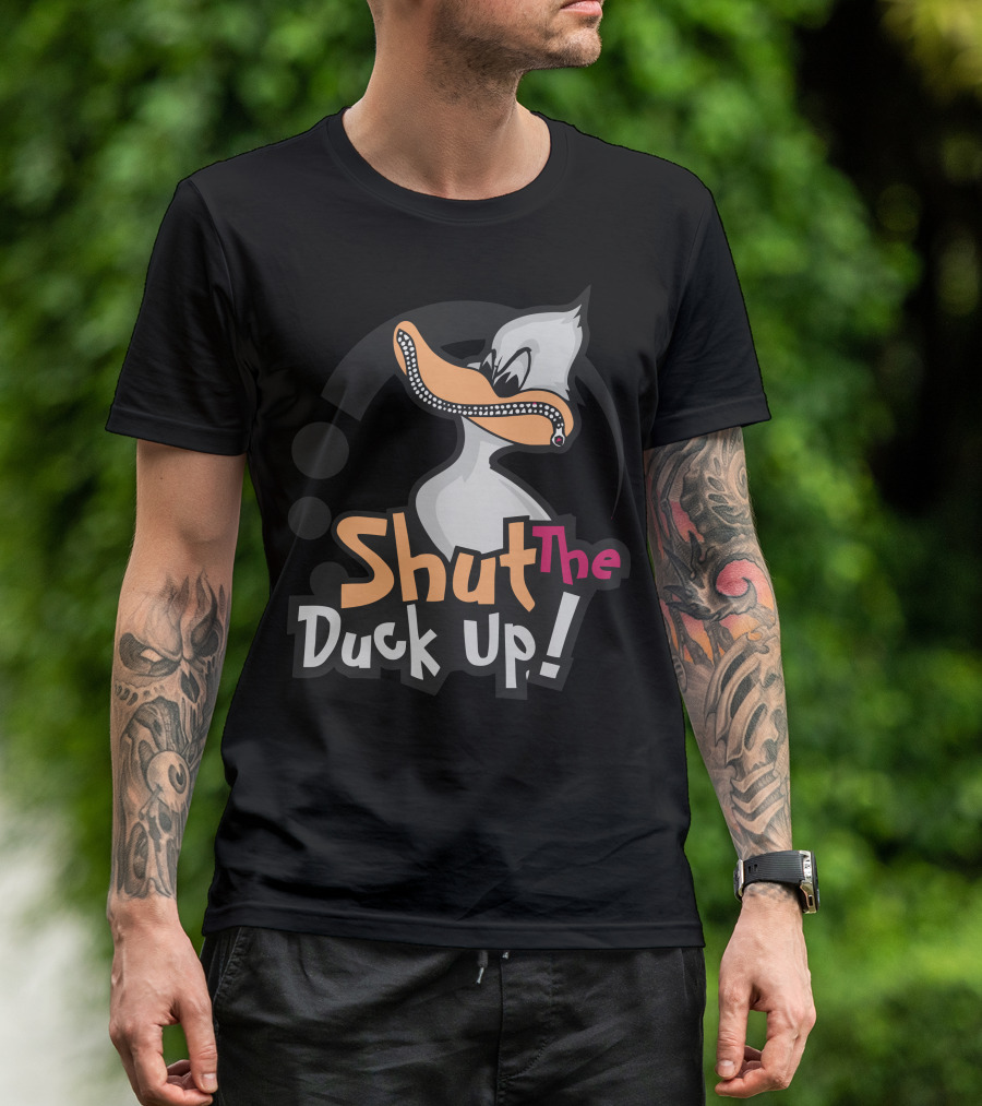 Shut The Duck Up Angry Cartoon Duck With Beak Zipper T-Shirt