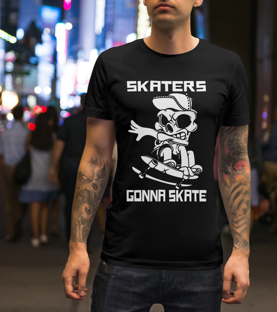 Skaters Gonna Skate Skeleton Rider With Cap And Board T-Shirt