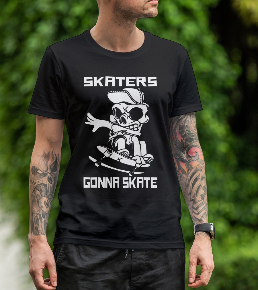 Skaters Gonna Skate Skeleton Rider With Cap And Board T-Shirt