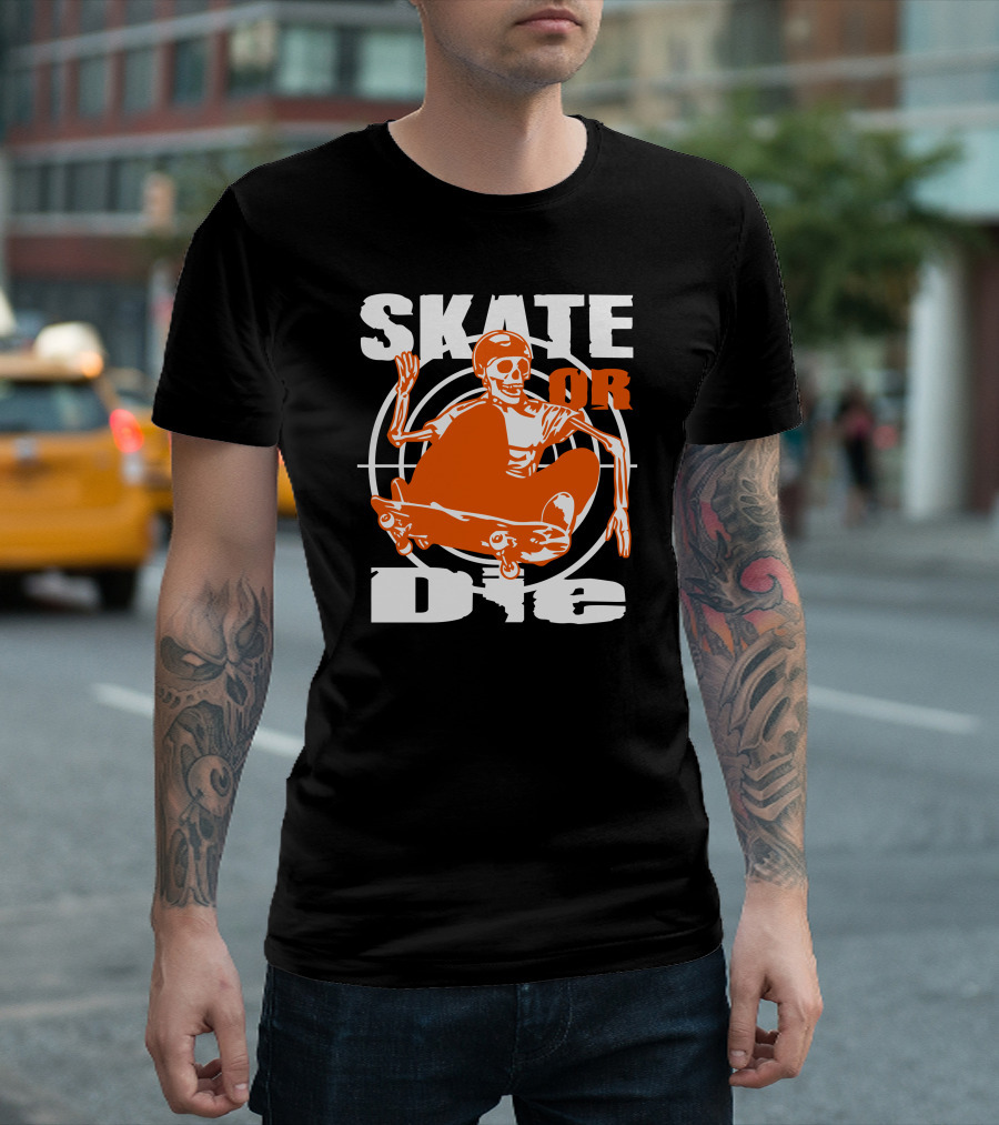 Skeleton Skate or Die Skateboarder T-Shirt