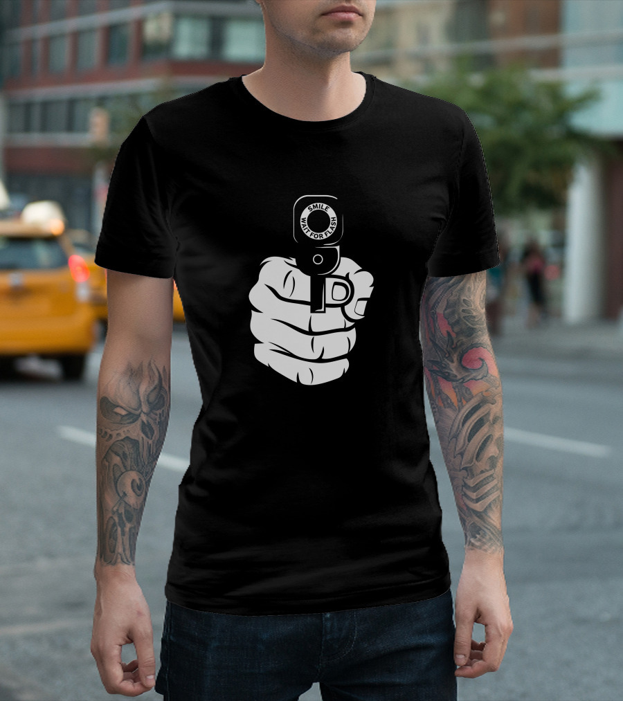 Smile Wait For Flash Finger Gun Gesture T-Shirt