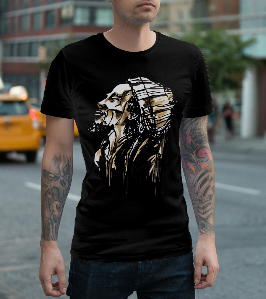 Smiling Rasta Iconic Sketch Style Bearded Man with Dreadlocks T-Shirt