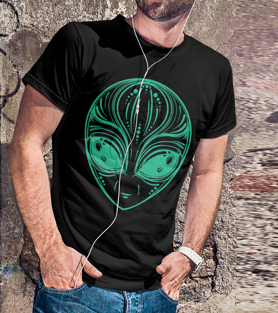 Stranger Face Alien Head Art Green Lines T-Shirt