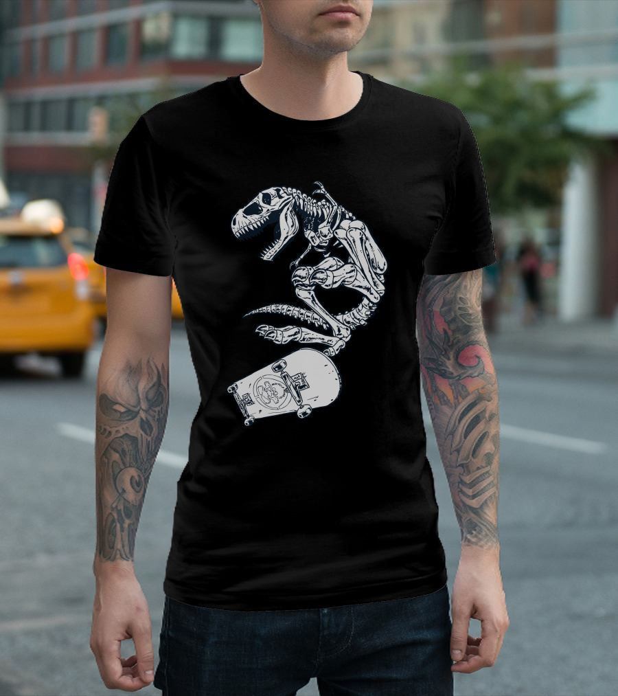 T Rex Pro Skate Skeleton Skateboard T-Shirt