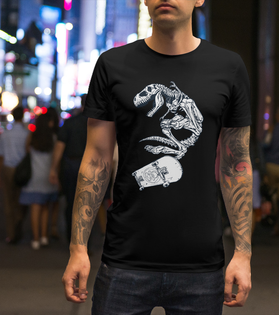 T Rex Pro Skate Skeleton Skateboard T-Shirt