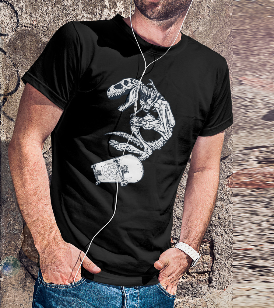 T Rex Pro Skate Skeleton Skateboard T-Shirt