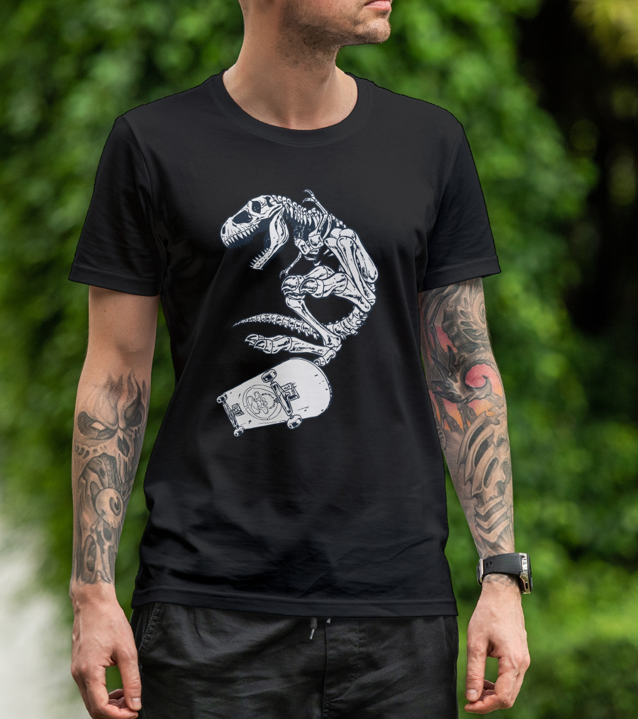 T Rex Pro Skate Skeleton Skateboard T-Shirt