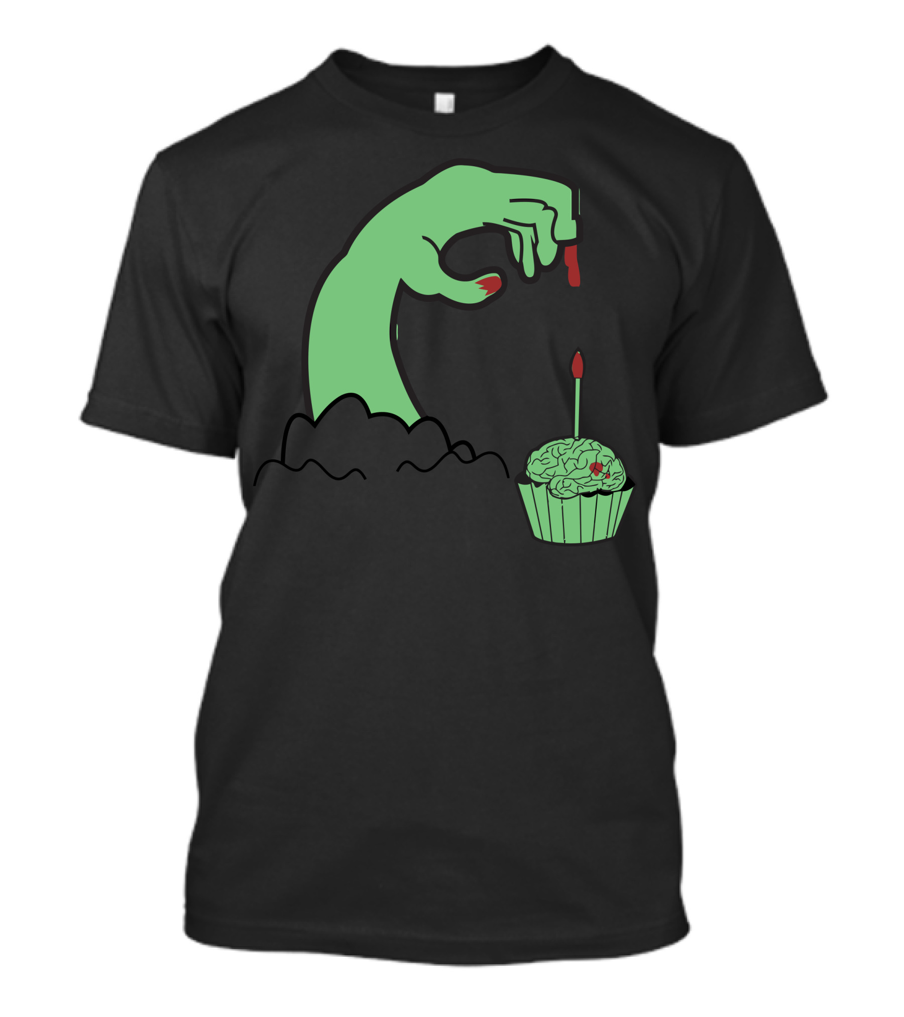 Zombie Hand Candle With Brain Cupcake Brainday T-Shirt