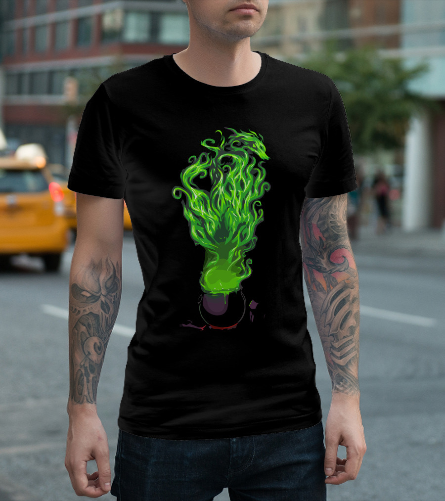 A Dangerous Concoction Green Dragon Flame Cauldron T-Shirt