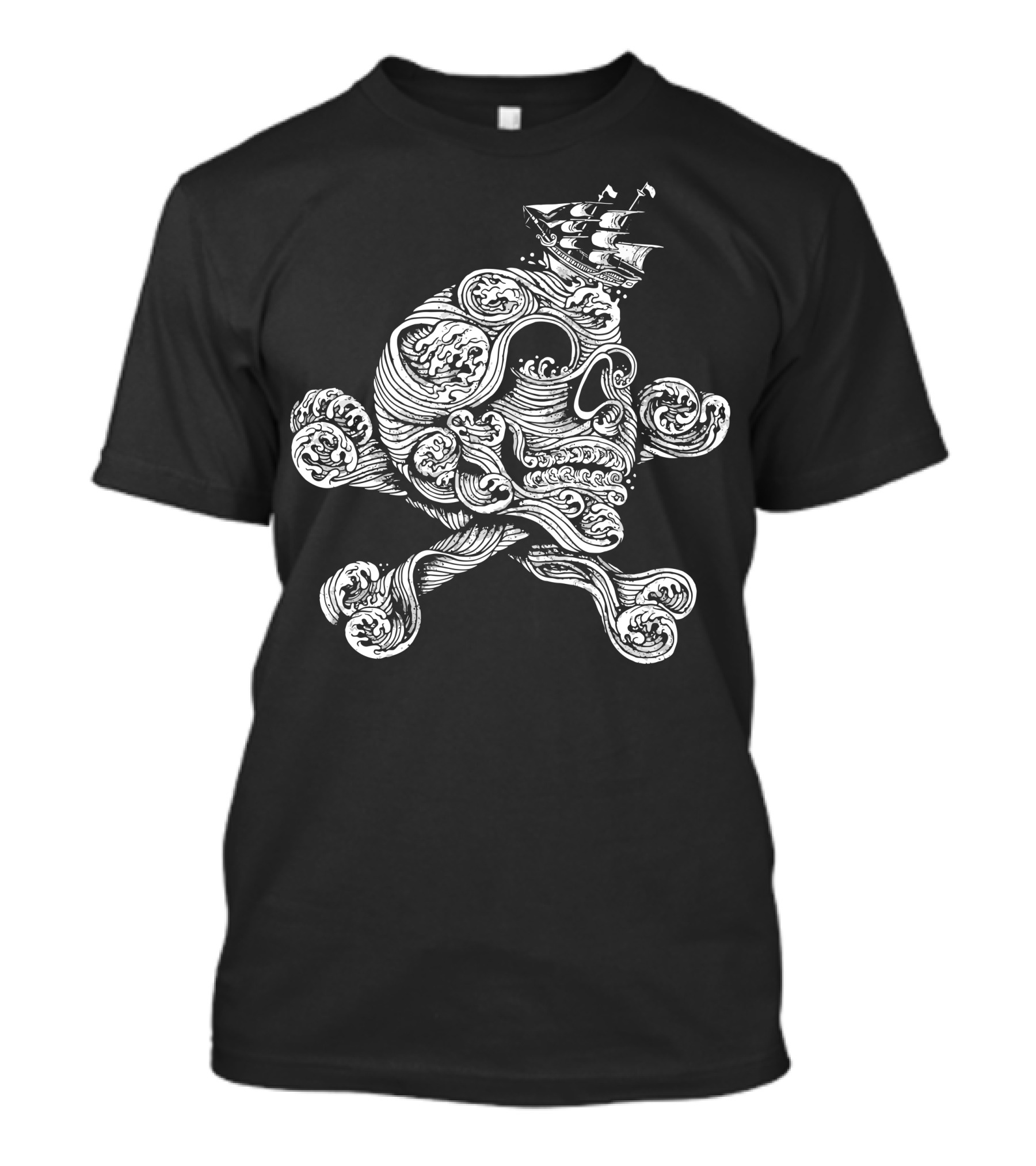Pirate Ship Skull With Ocean Waves T-Shirt