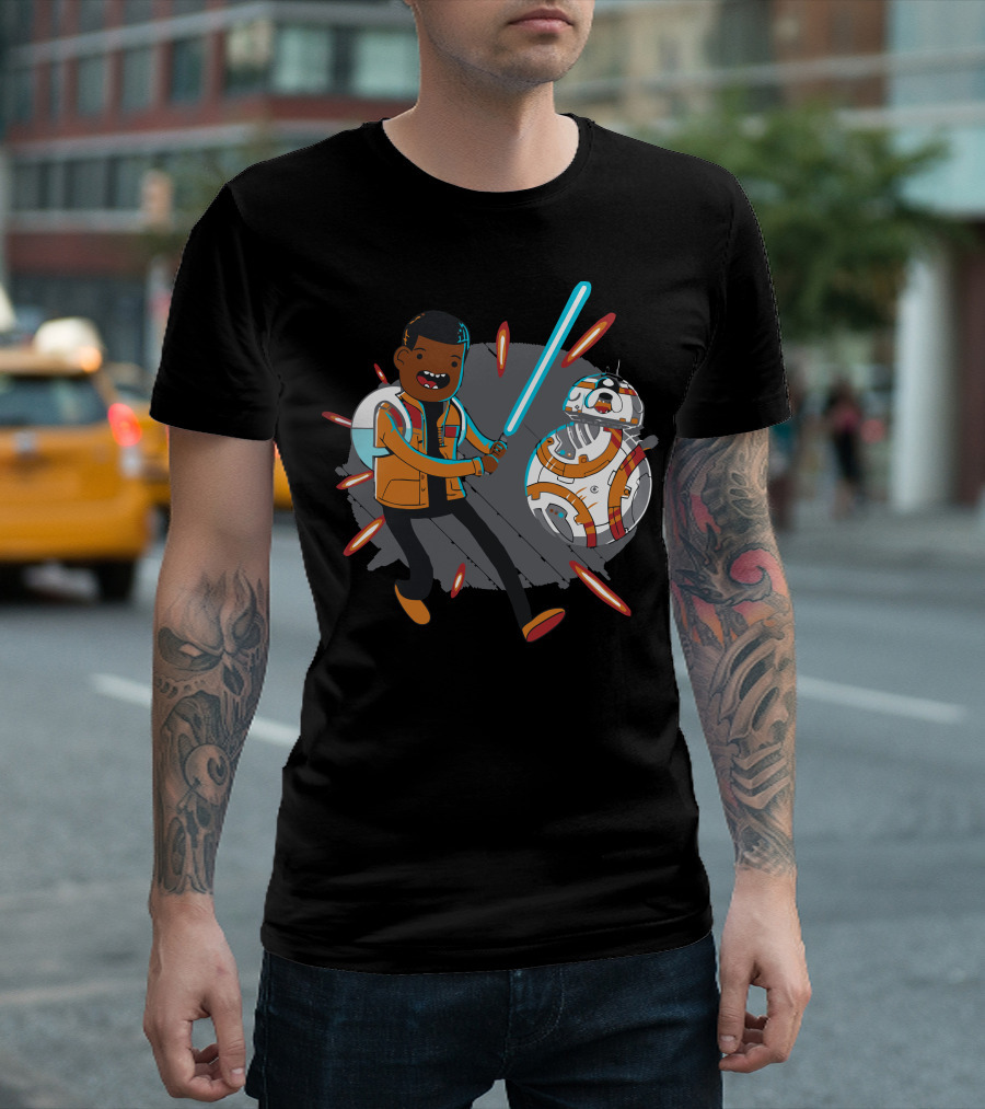 Awaken Time Adventure Parody Crossover With Animated Lightsaber Character And Droid T-Shirt