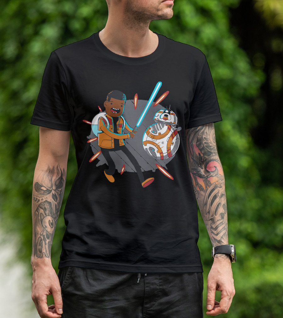 Awaken Time Adventure Parody Crossover With Animated Lightsaber Character And Droid T-Shirt