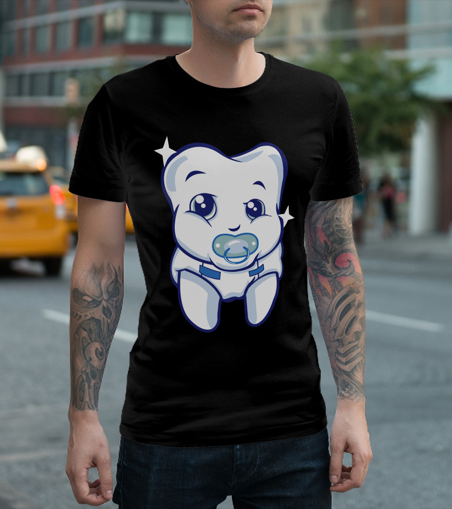 Cute Baby Tooth Character With Pacifier And Diaper T-Shirt
