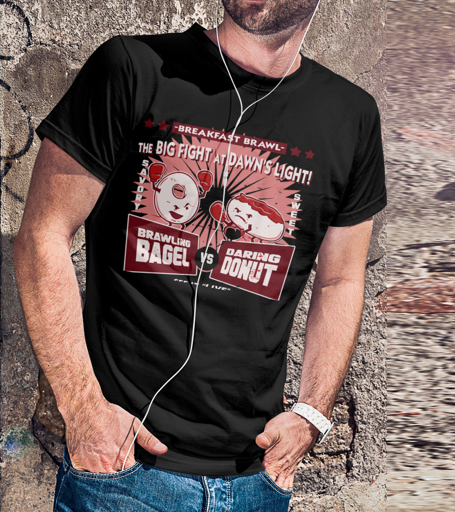 Breakfast Brawl The Big Fight At Dawn's Light Savory Brawling Bagel VS Sweet Daring Donut T-Shirt