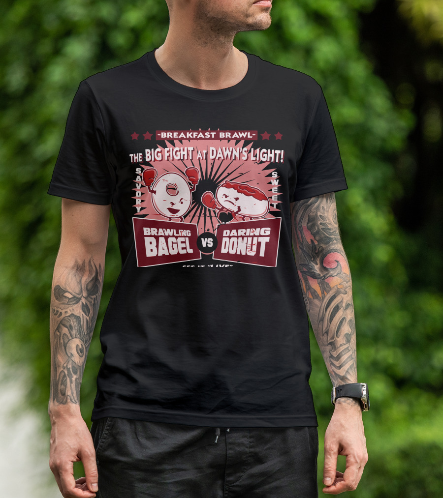 Breakfast Brawl The Big Fight At Dawn's Light Savory Brawling Bagel VS Sweet Daring Donut T-Shirt
