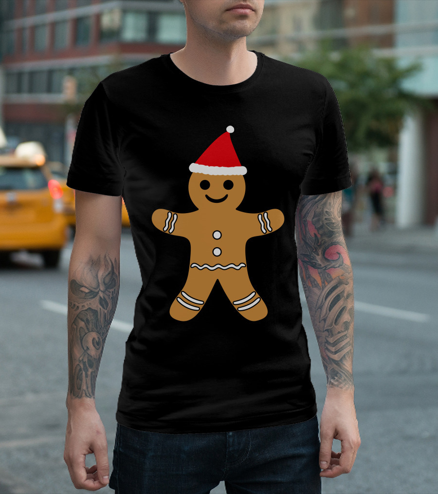 Christmas Gingerbread Man With Festive Santa Hat T-Shirt