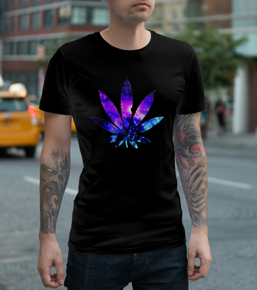 Galaxy Weed Leaf Space Nebula T-Shirt