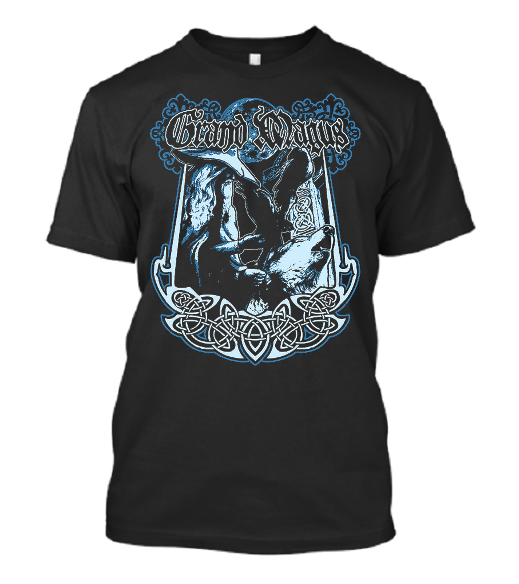 Grand Magus Wolf And Wizard Celtic Moon Mystical T-Shirt