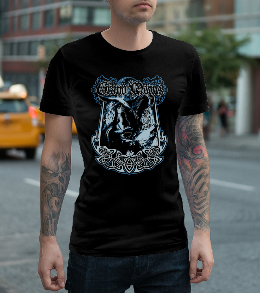 Grand Magus Wolf And Wizard Celtic Moon Mystical T-Shirt