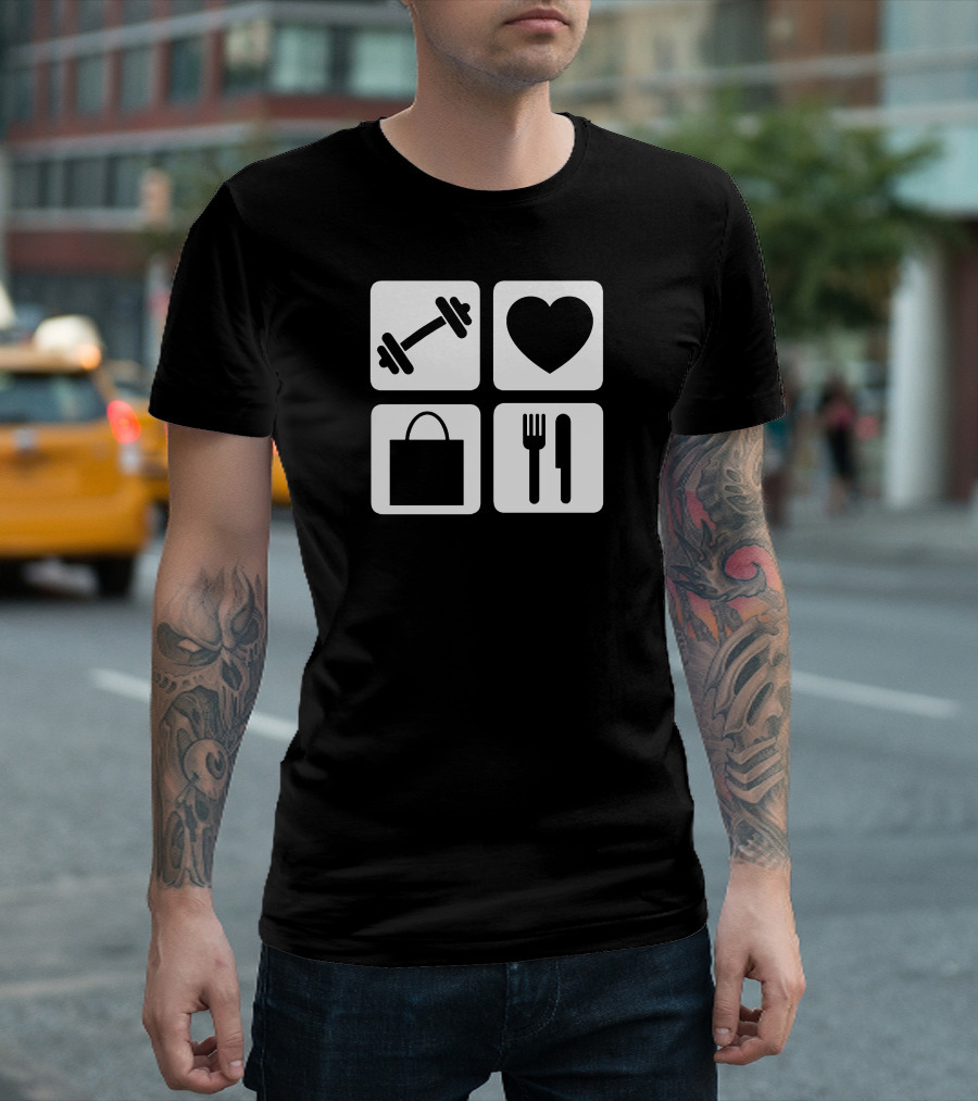 Gym Love Shop Eat Fitness Motivation Icons T-Shirt