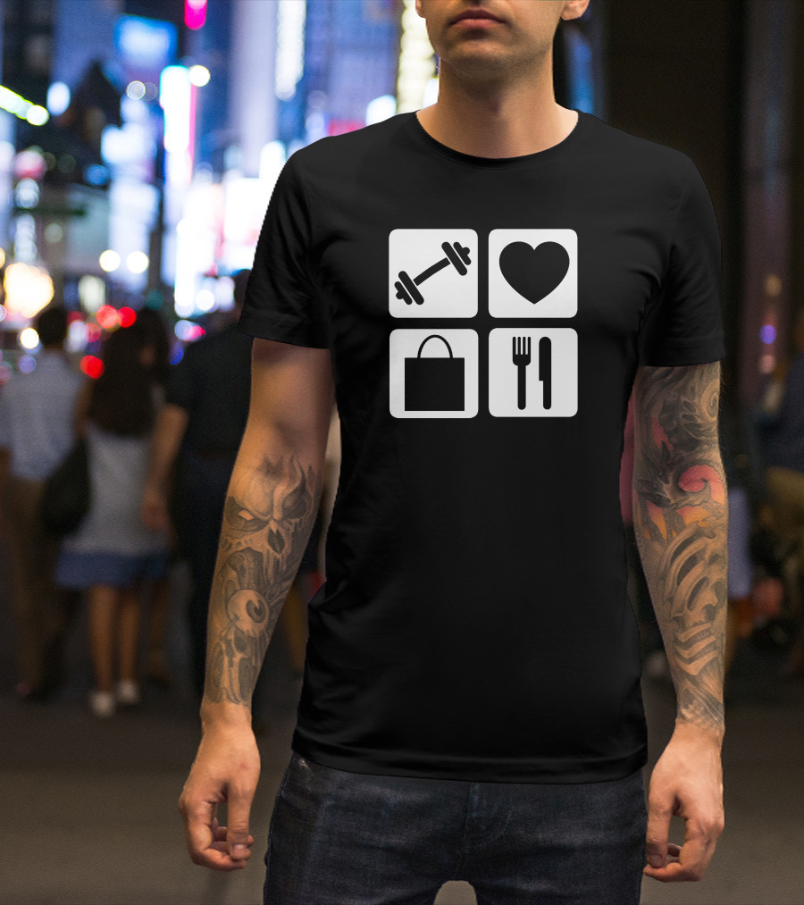 Gym Love Shop Eat Fitness Motivation Icons T-Shirt
