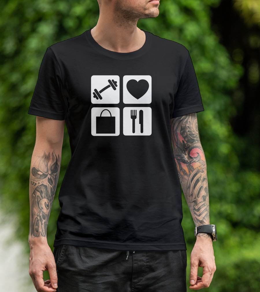 Gym Love Shop Eat Fitness Motivation Icons T-Shirt