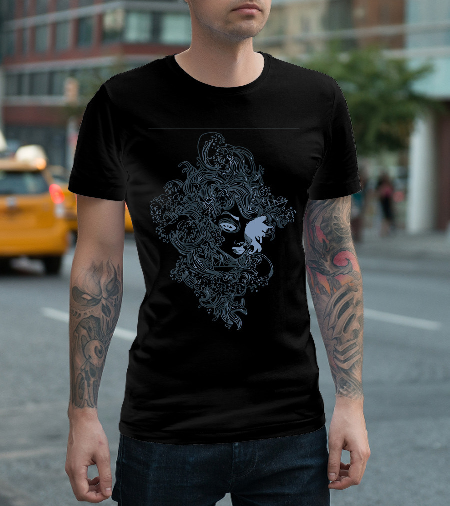 Her Face In The Waves Mystical Water-Inspired Flowing Hair T-Shirt