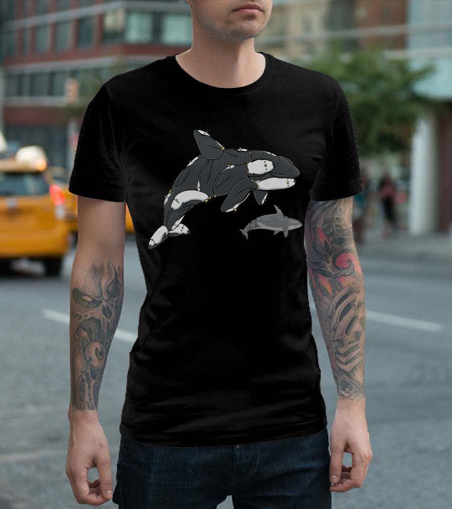 Penguins Assemble to Form Orca with Shark Comparison T-Shirt