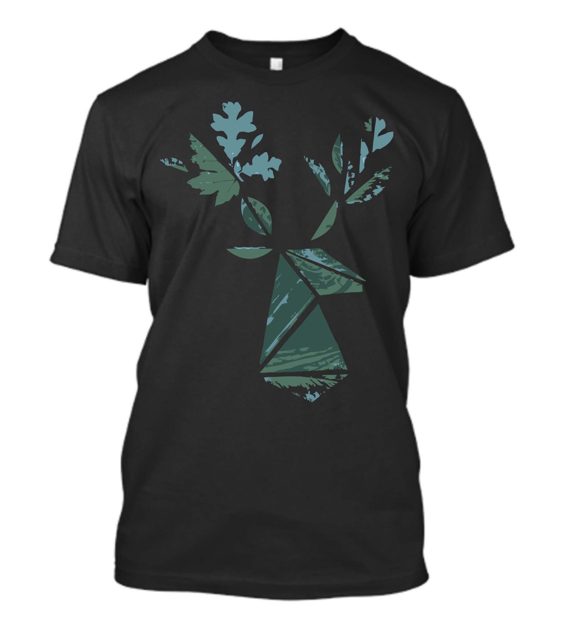 Geometric Leafy Deer Head With Oak Leaves T-Shirt