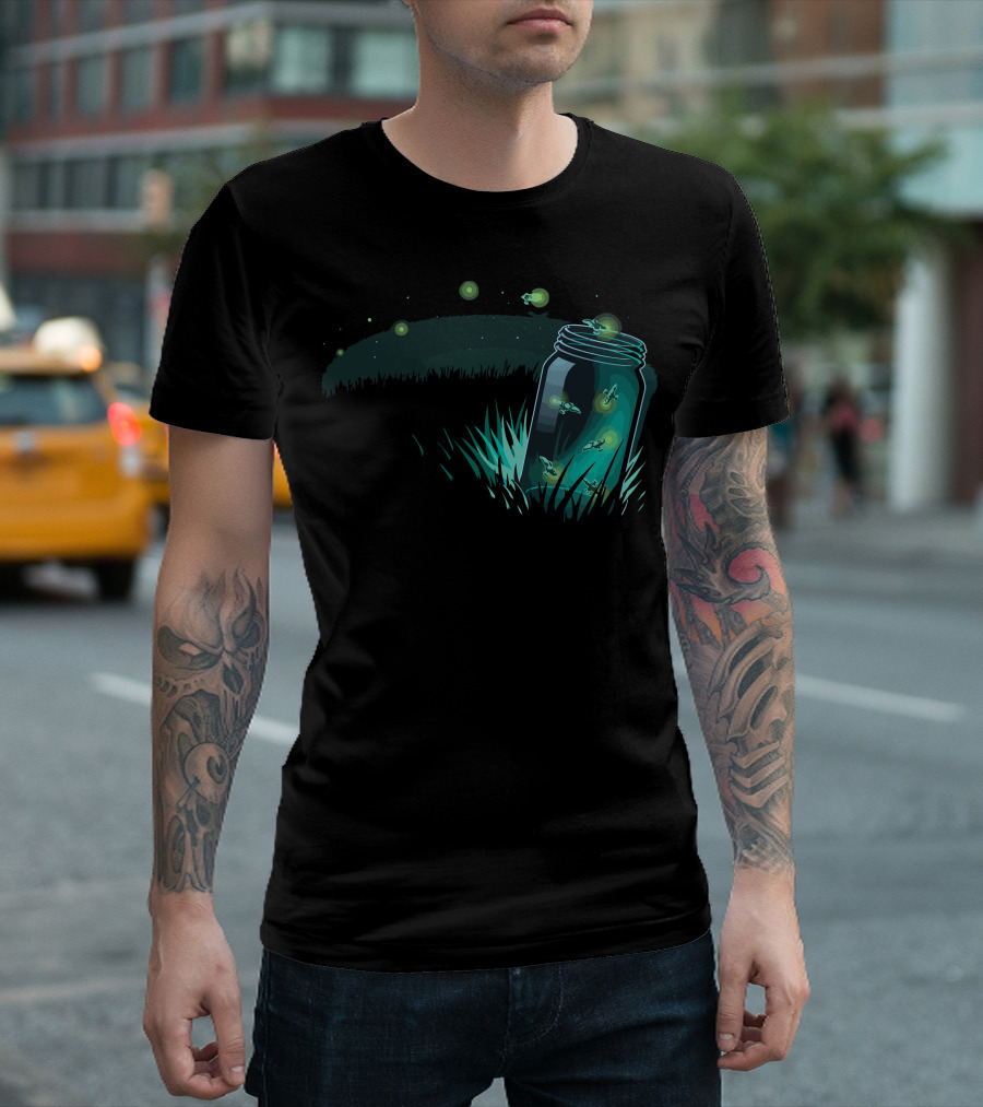 Lightning Bugs In Mason Jar Glow In Night Garden T-Shirt