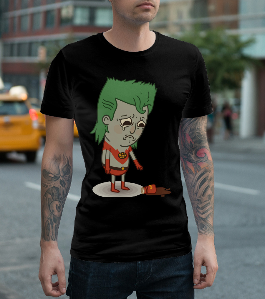 Sad Hero Melancholy Over Spilled Litter T-Shirt