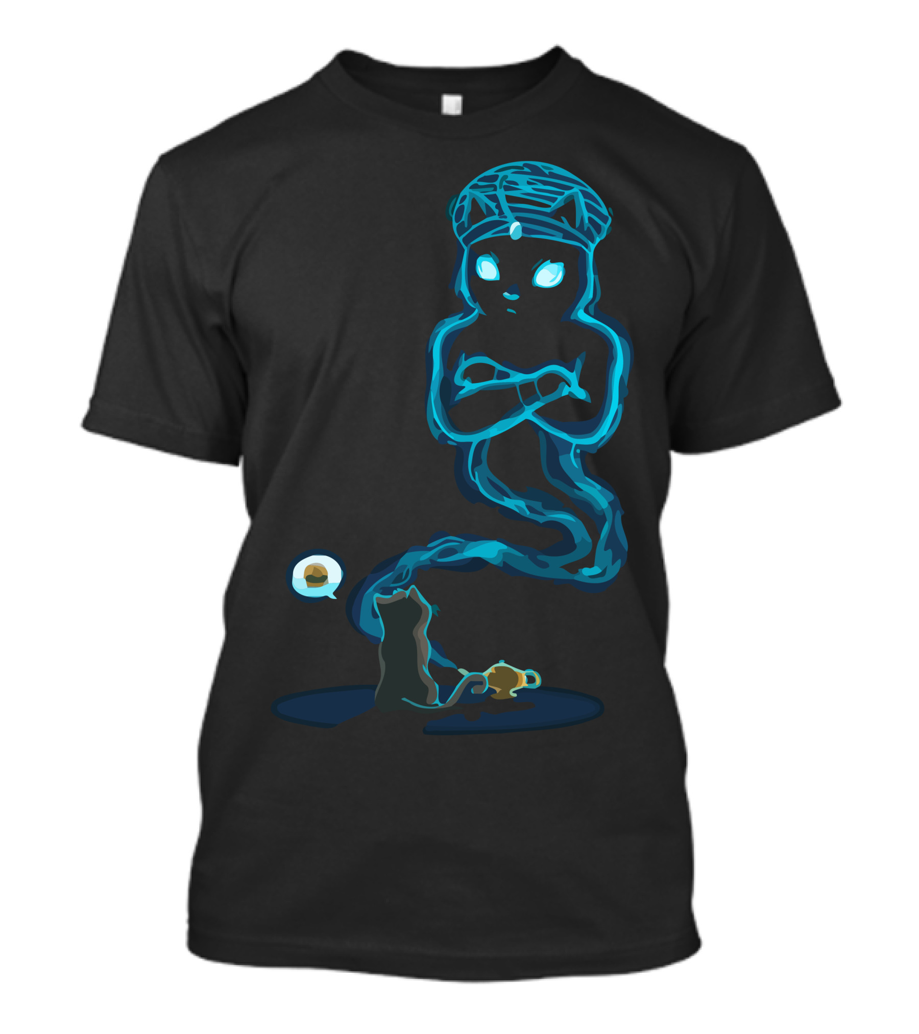 Magic Lamp Cat And Genie Fantasy Scene T-Shirt