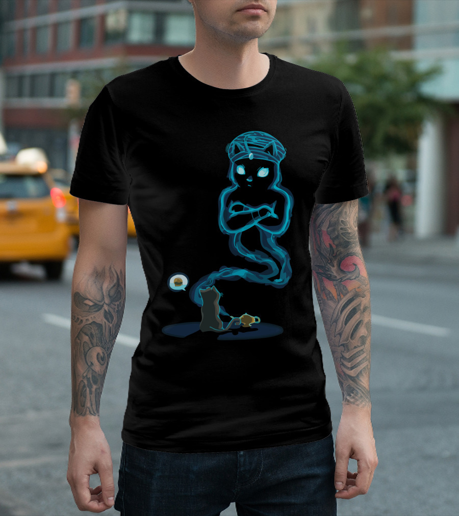 Magic Lamp Cat And Genie Fantasy Scene T-Shirt