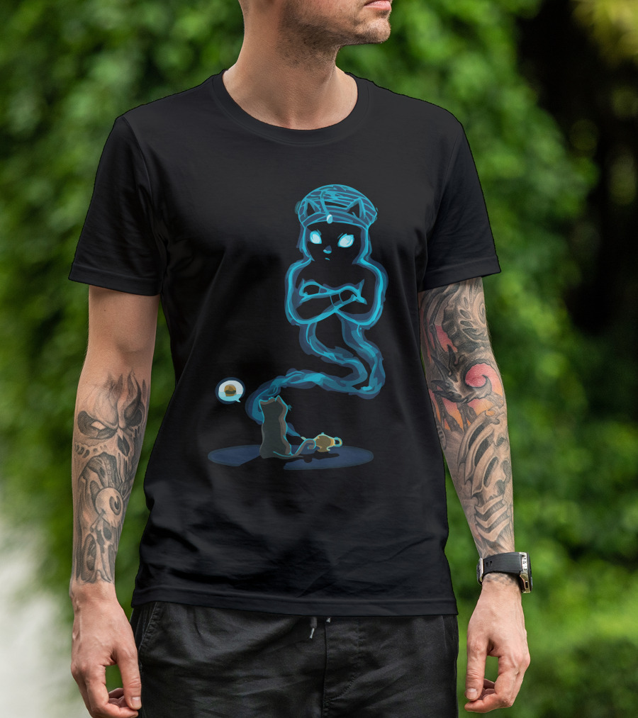 Magic Lamp Cat And Genie Fantasy Scene T-Shirt