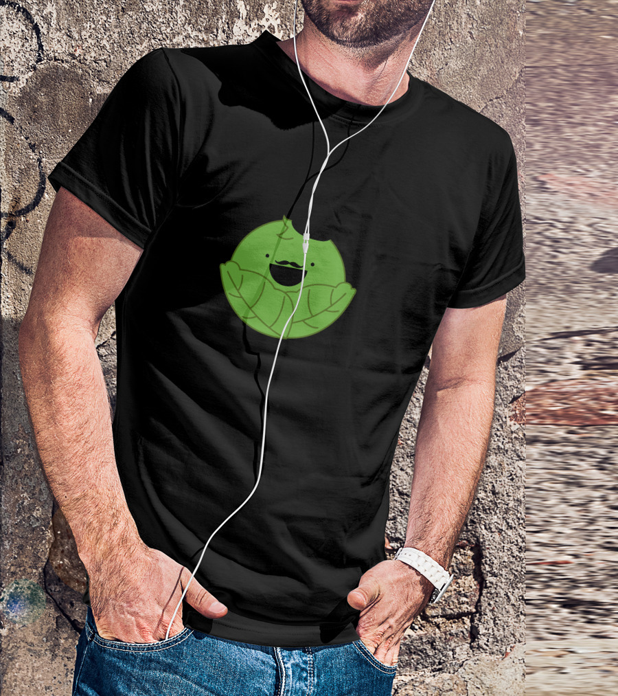 MON PETIT CHOU Smiling Green Cabbage With Mustache And Beret T-Shirt