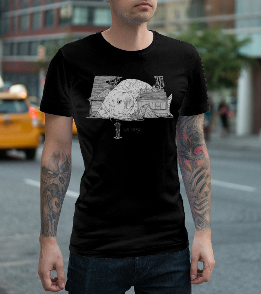 Oh Carp Giant Fish Crashes Through House Scene T-Shirt