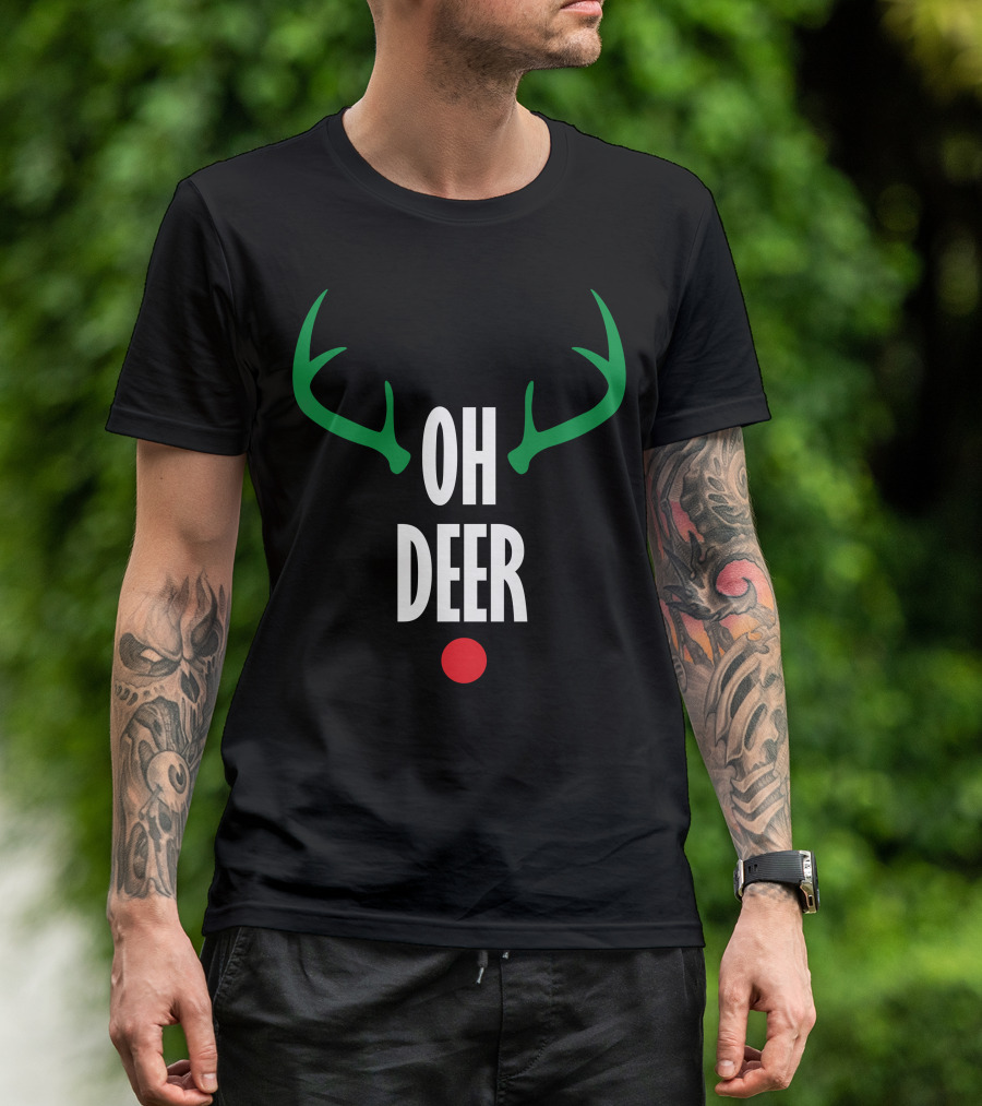 Oh Deer Antlers And Red Nose Festive T-Shirt