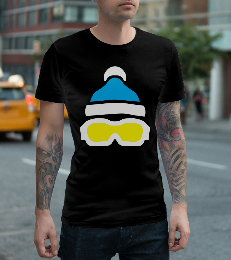 Ski Goggles Bobble Hat Blue White Yellow T-Shirt