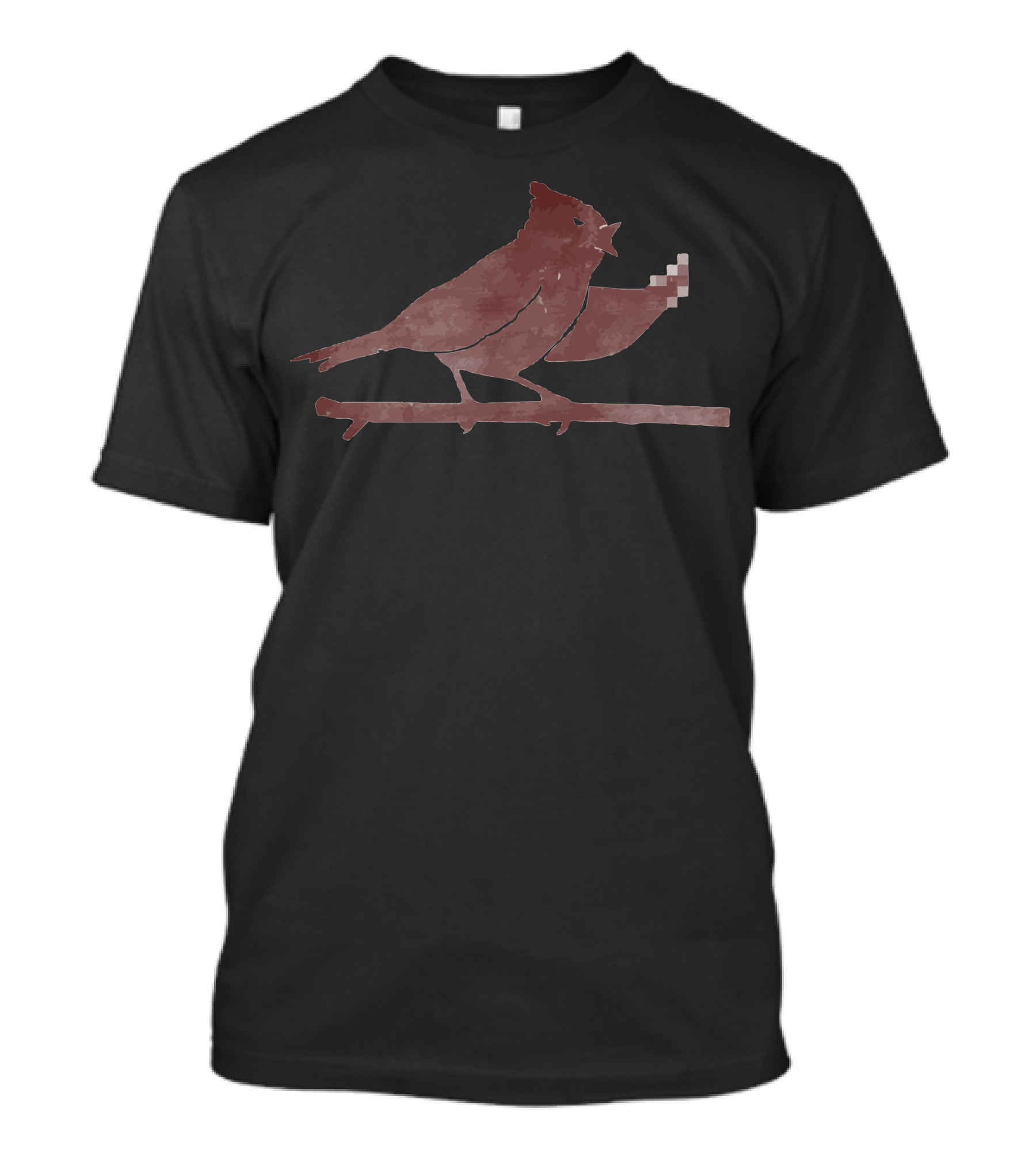 The Bird Is The Word With Pixelated Gesture Bird On Branch T-Shirt