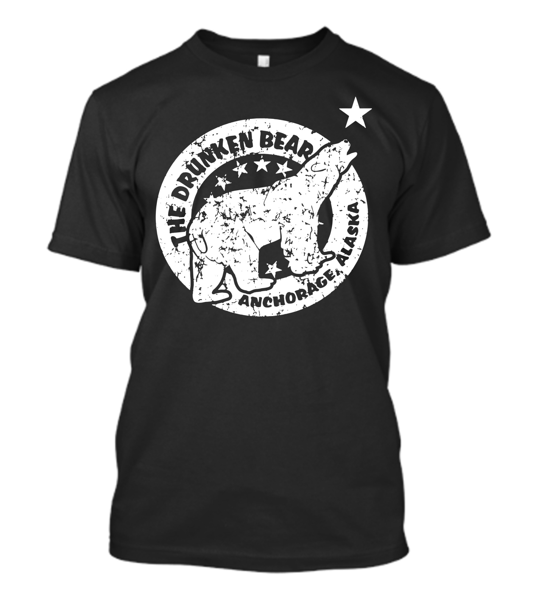 The Drunken Bear Anchorage Alaska White Star Circle T-Shirt