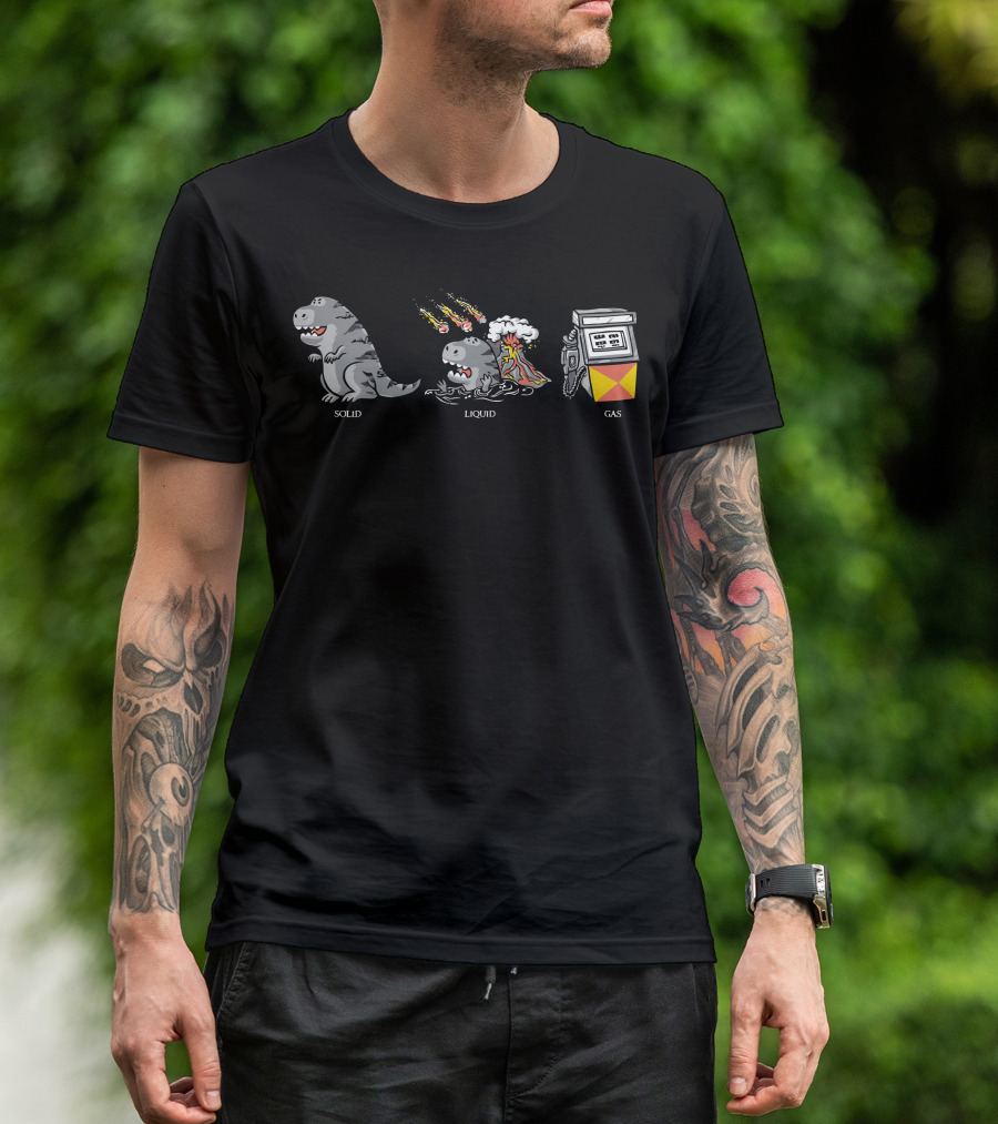 The Three Classical States Of Matter Dinosaur Solid Liquid Gas Evolution T-Shirt