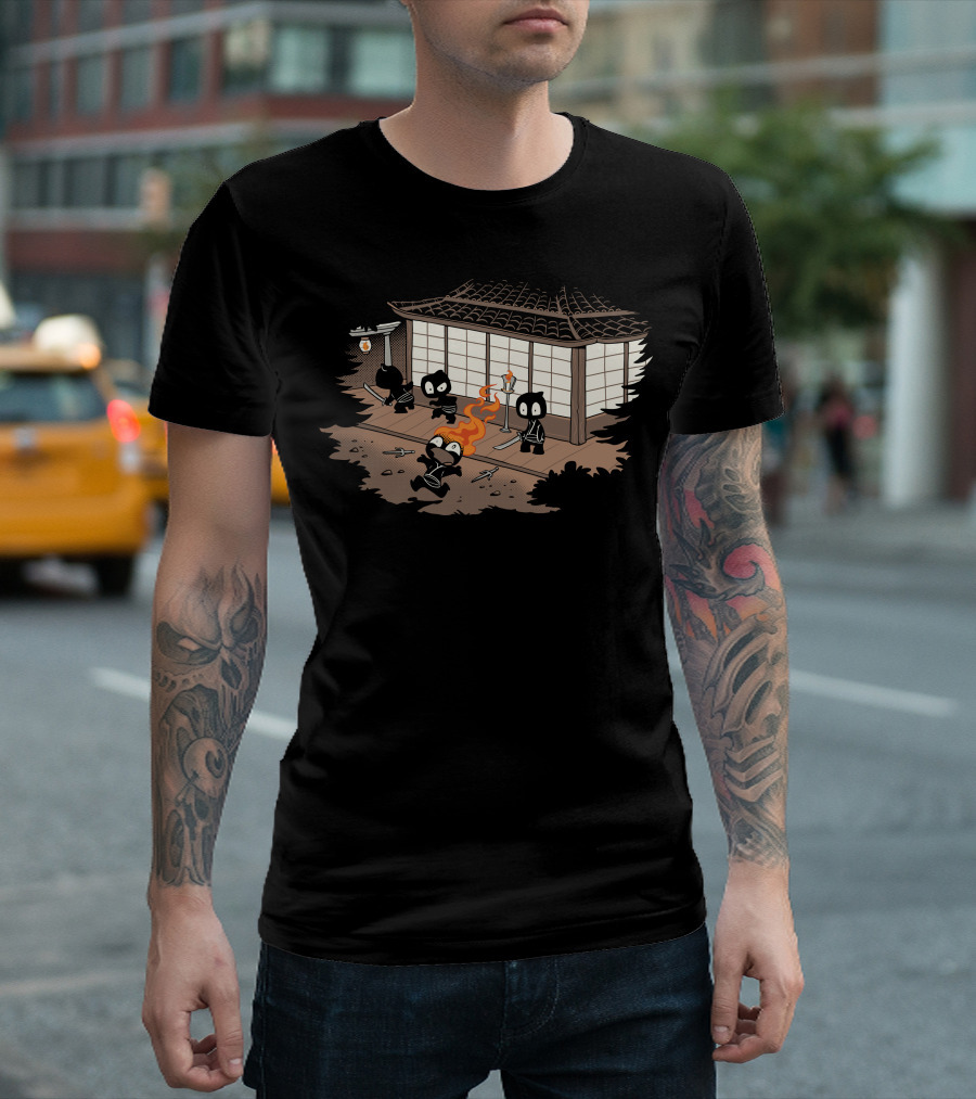 Unstealthiest Ninja Comedy Scene with Clumsy Ninjas in Traditional Japanese Setting T-Shirt
