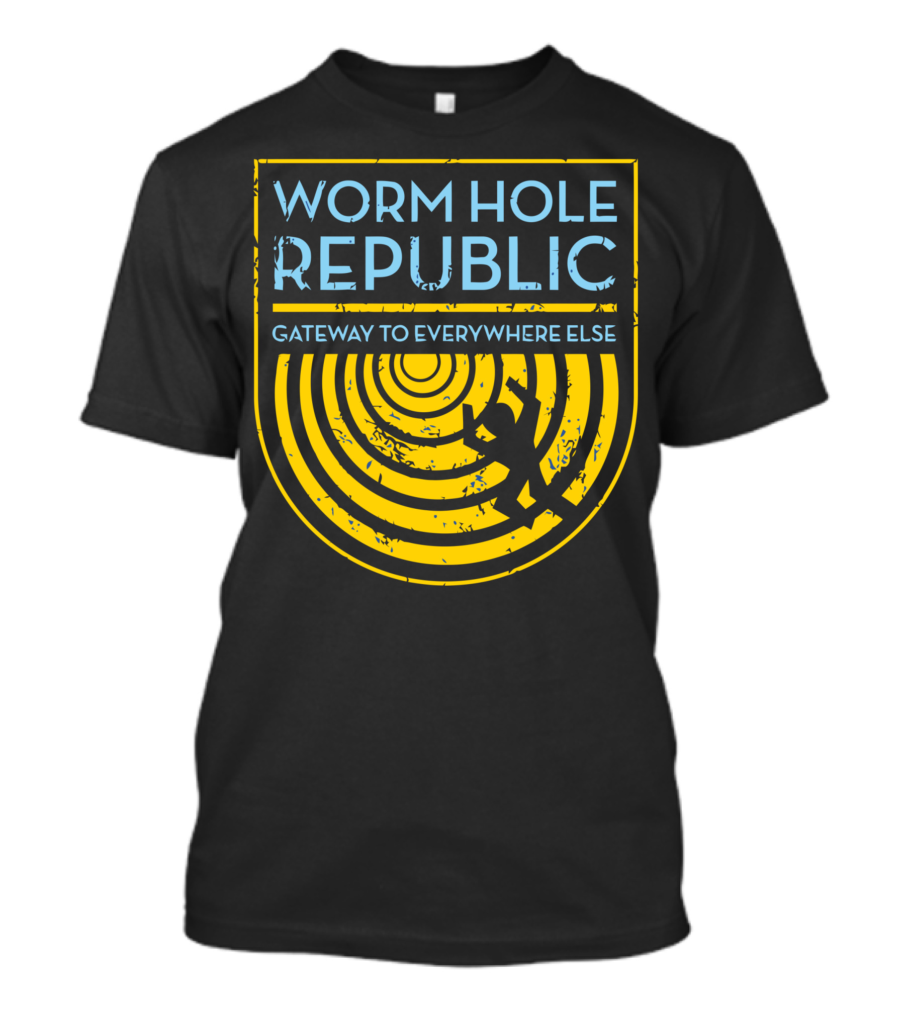 Worm Hole Republic Gateway To Everywhere Else Concentric Circles And Figure T-Shirt