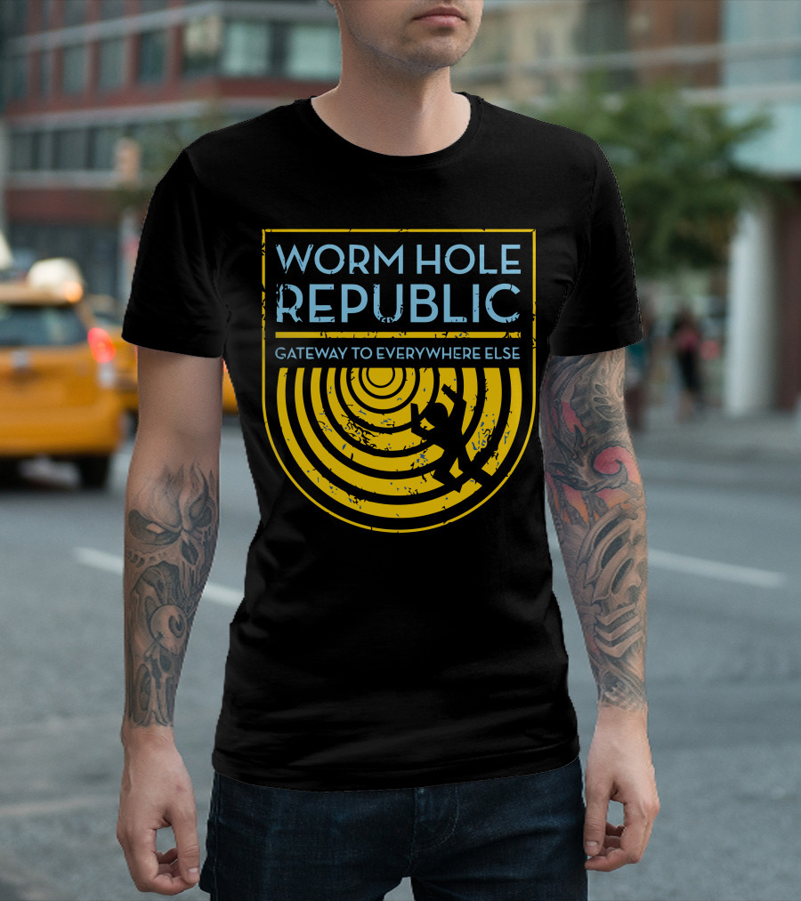 Worm Hole Republic Gateway To Everywhere Else Concentric Circles And Figure T-Shirt