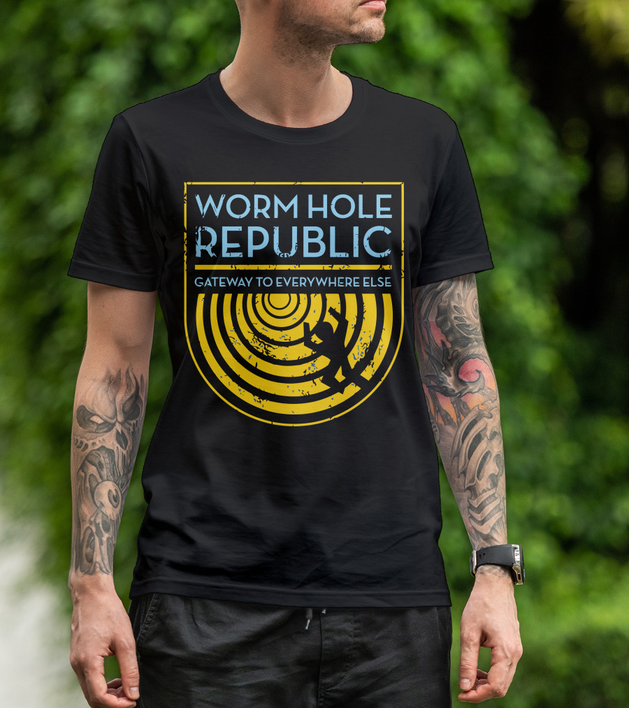 Worm Hole Republic Gateway To Everywhere Else Concentric Circles And Figure T-Shirt