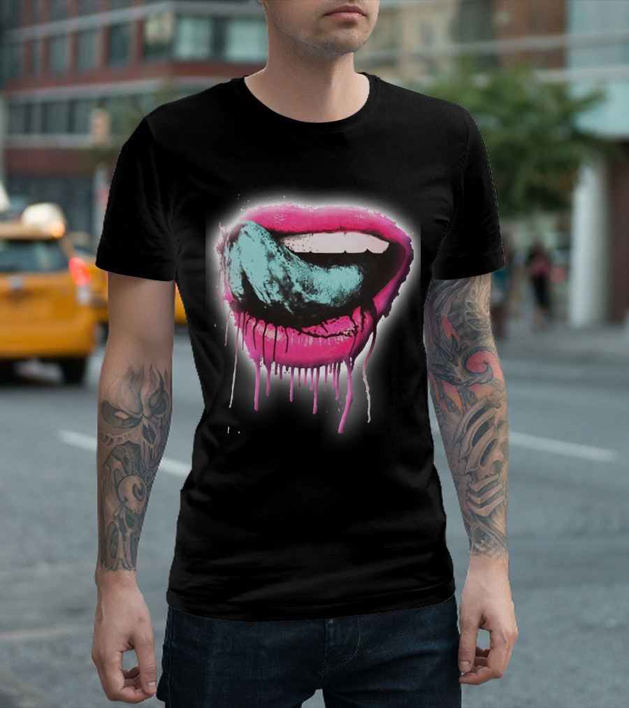 Neon Dripping Lips with Blue Tongue T-Shirt