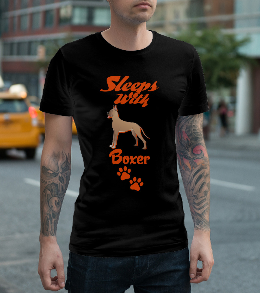 Sleeps With Boxer Dog Paw Prints T-Shirt